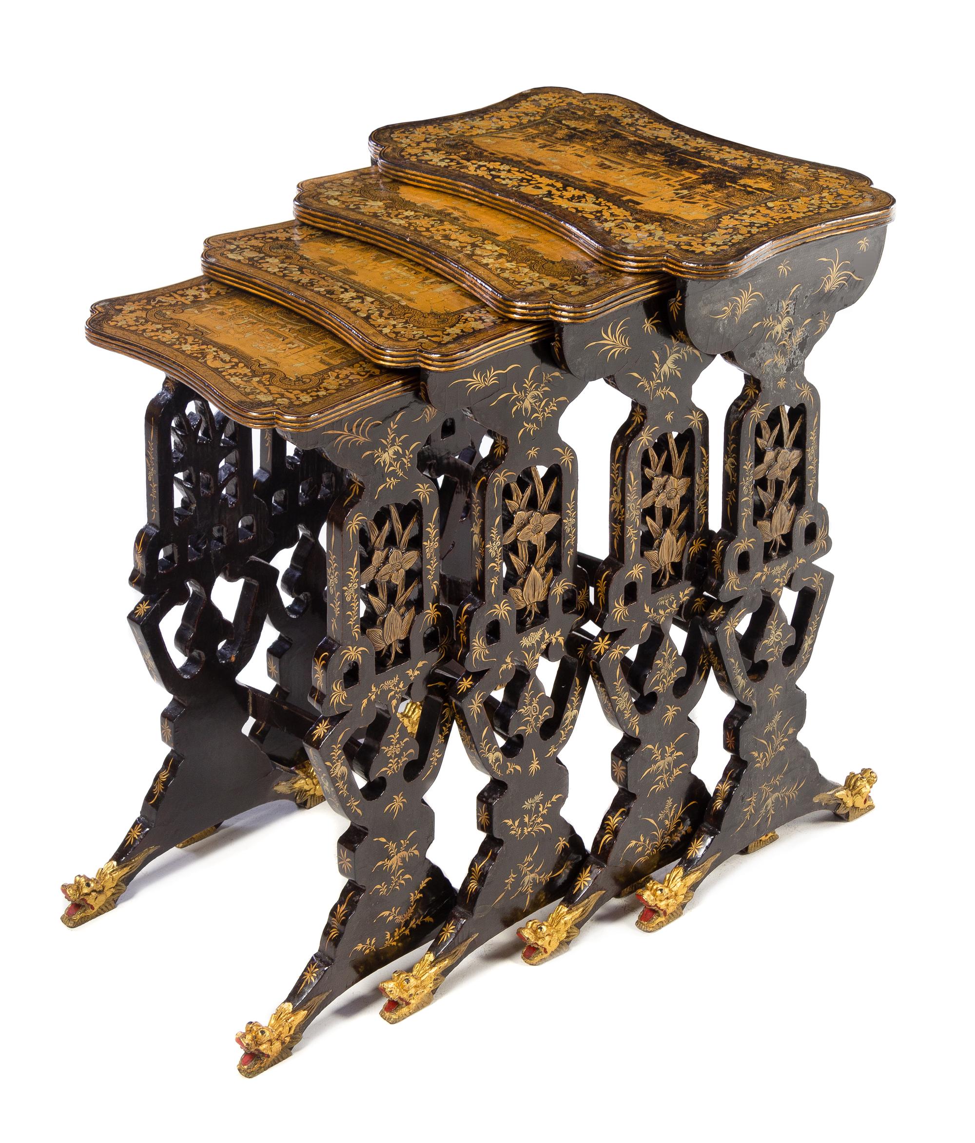 A Set of Four Chinese Export Lacquered Nesting Tables Height 28 x width 20 x depth 13 1/2 inches. — LATE 19TH CENTURY