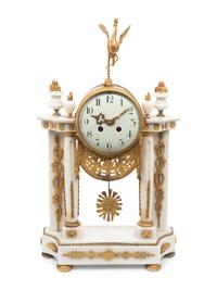 An Empire Gilt Bronze Mounted White Marble Portico Clock