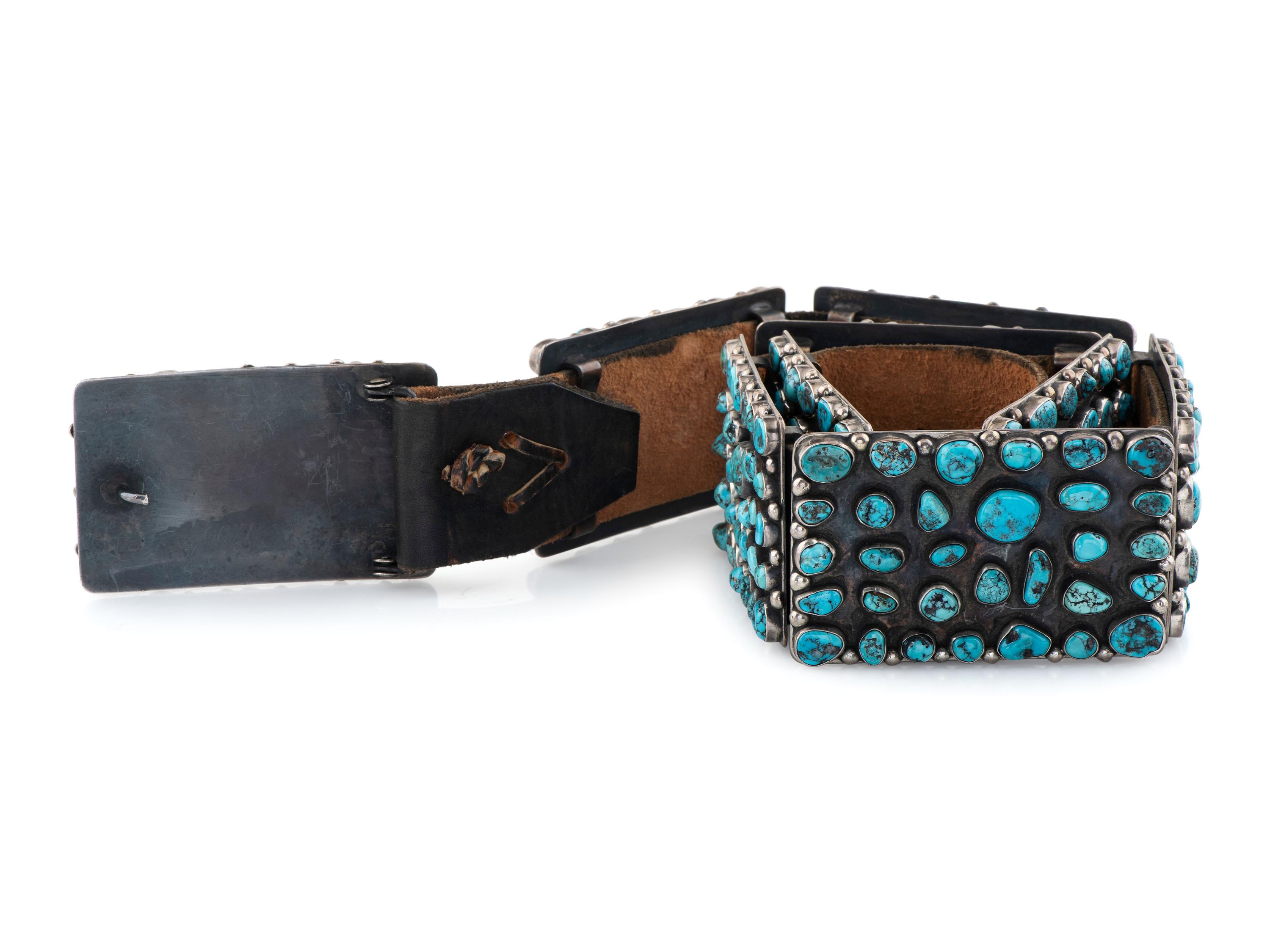 Navajo Silver and Turquoise Cluster Concha Belt