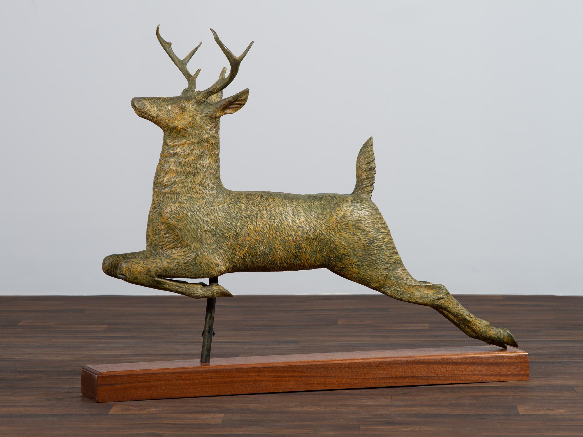 A Molded Patinated Copper Stag Weathervane