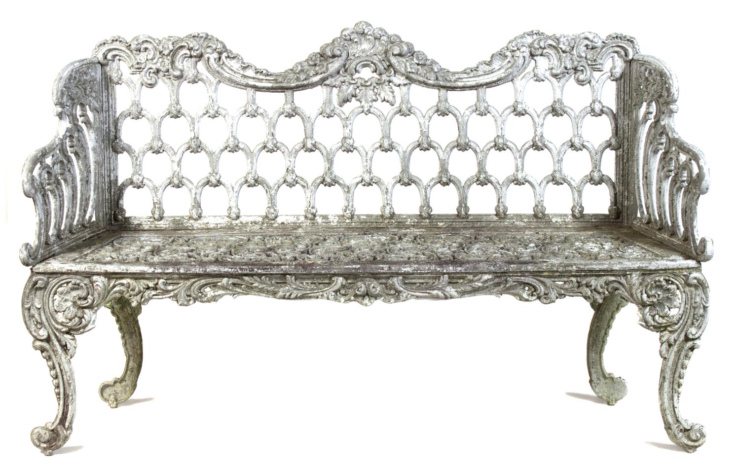A Pair of Victorian Painted Iron Garden Benches Width 59 inches. — LATE 19TH/EARLY 20TH CENTURY