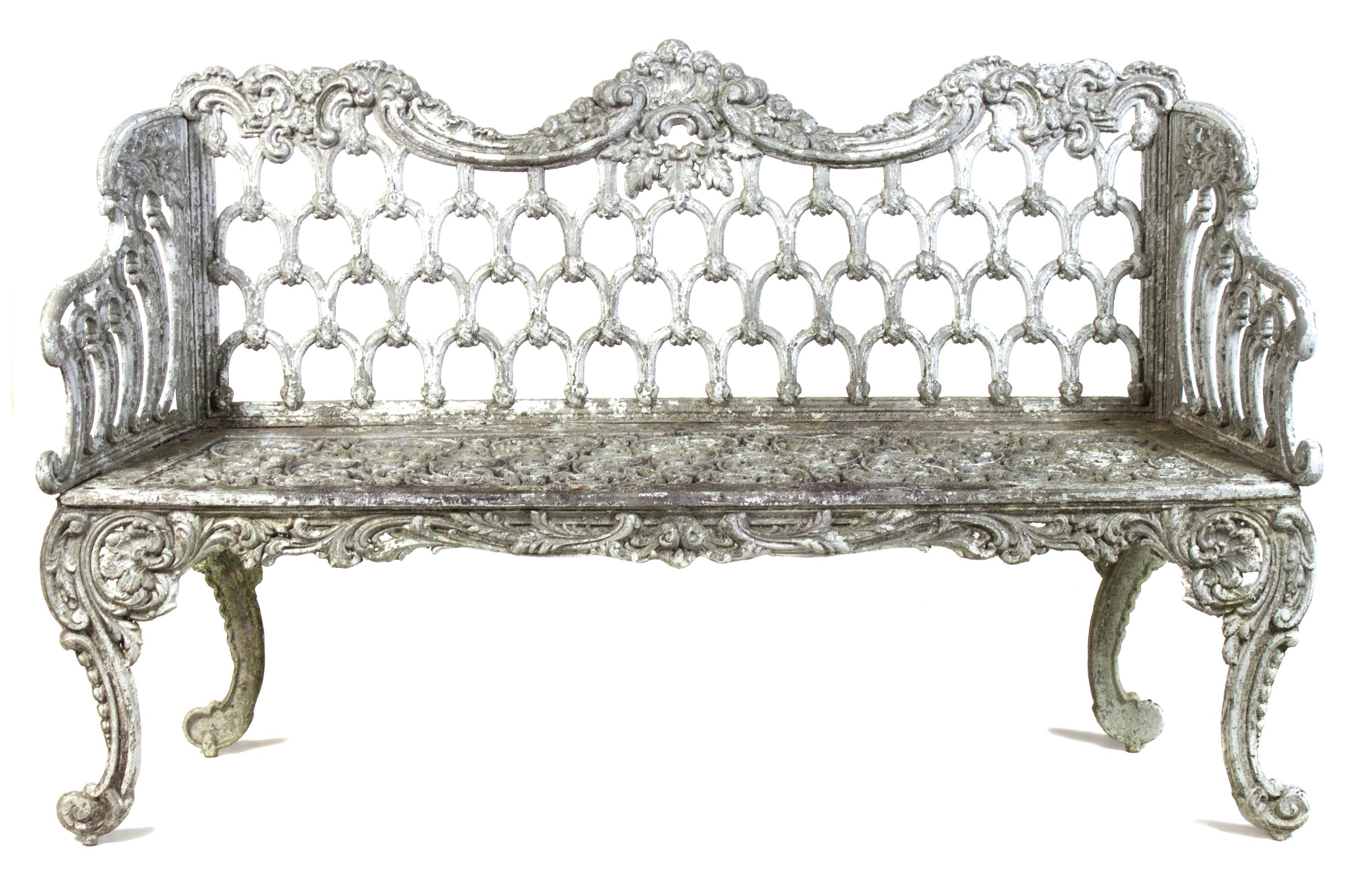 A Pair of Victorian Painted Iron Garden Benches Width 59 inches. — LATE 19TH/EARLY 20TH CENTURY