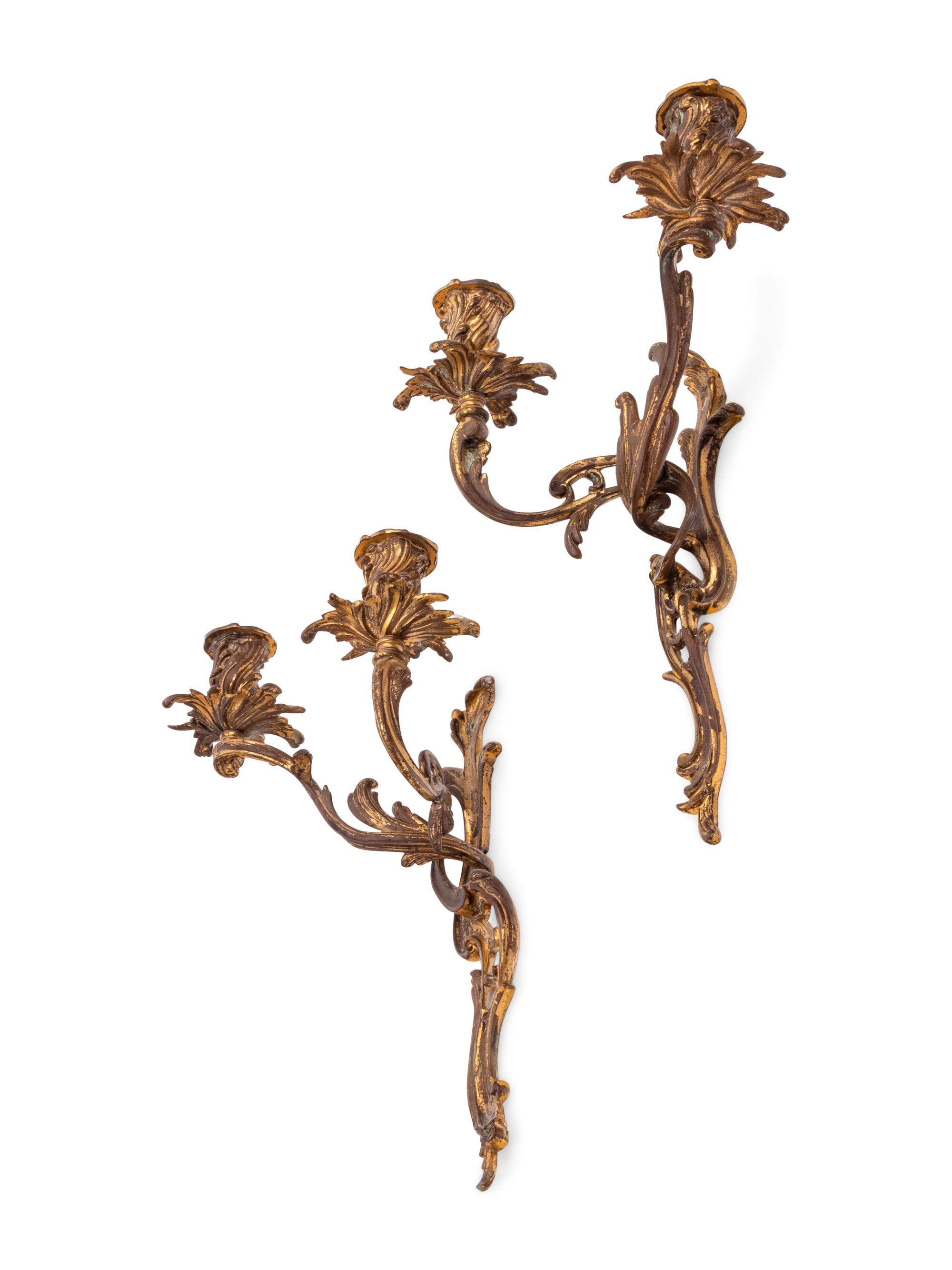 A Pair of Louis XV Style Gilt Bronze Two-Light Sconces