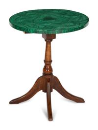 A Malachite-Veneered and Mahogany Circular Occasional Table