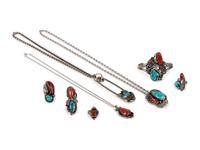 Navajo Silver, Coral, and Turquoise Jewelry