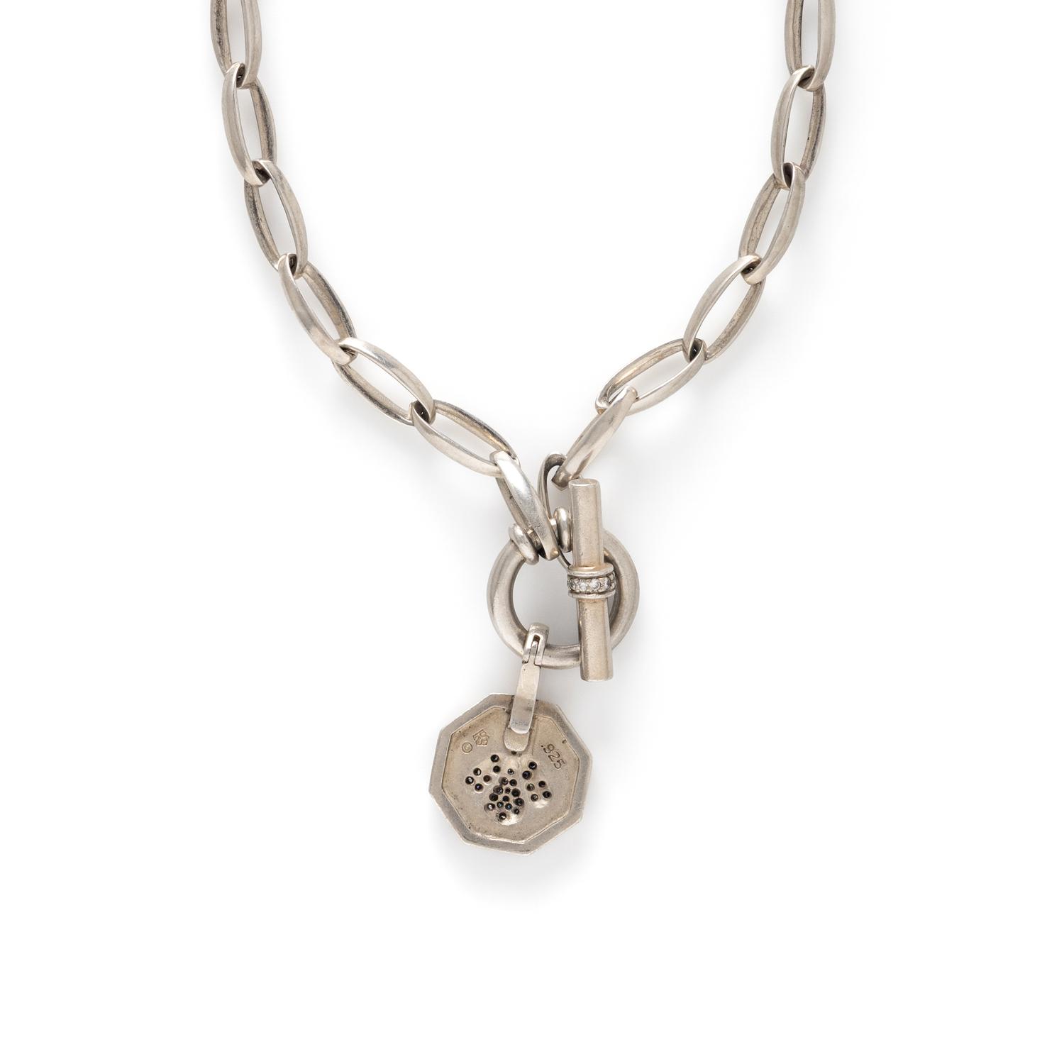 SLANE, STERLING SILVER TOGGLE CHAIN NECKLACE WITH DIAMOND INSECT PENDANT