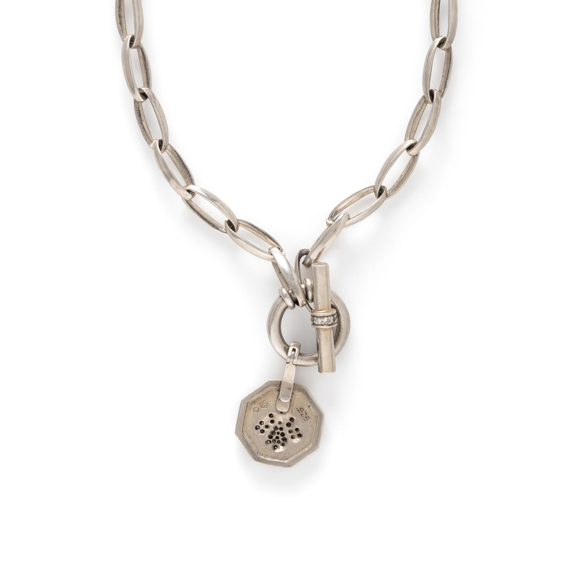 SLANE, STERLING SILVER TOGGLE CHAIN NECKLACE WITH DIAMOND INSECT PENDANT