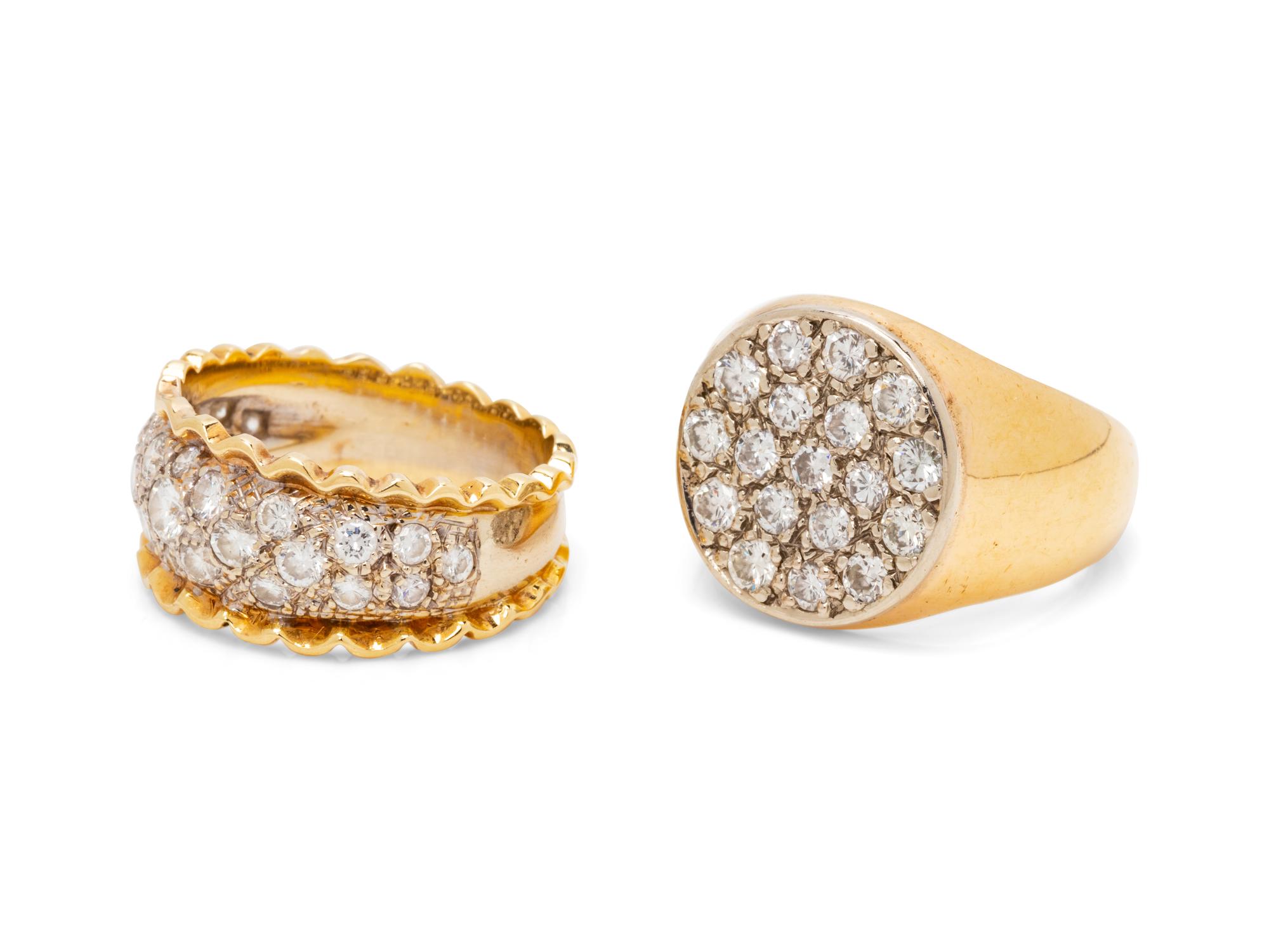 A Collection of 14 Karat Yellow Gold and Diamond Rings,