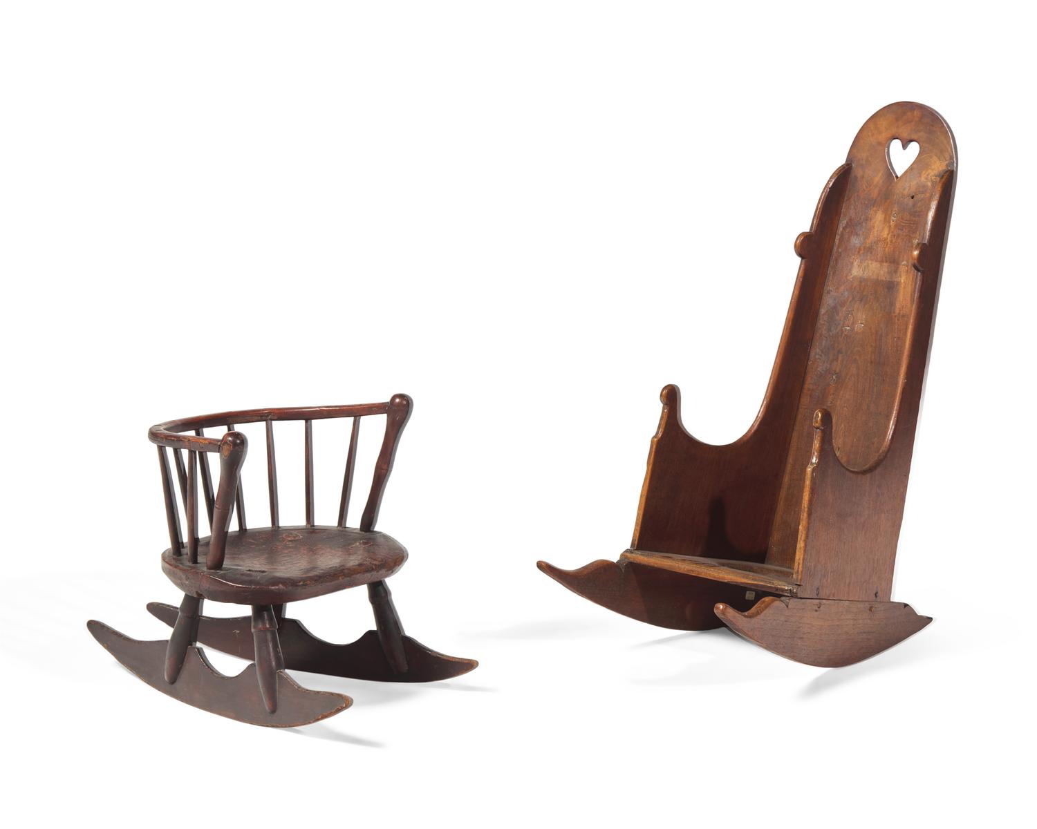 A Child’s Windsor Rocking Chair and a Child's Rocking Walnut Commode Chair