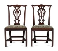 A Pair of Chippendale Volute-Carved Mahogany Side Chairs