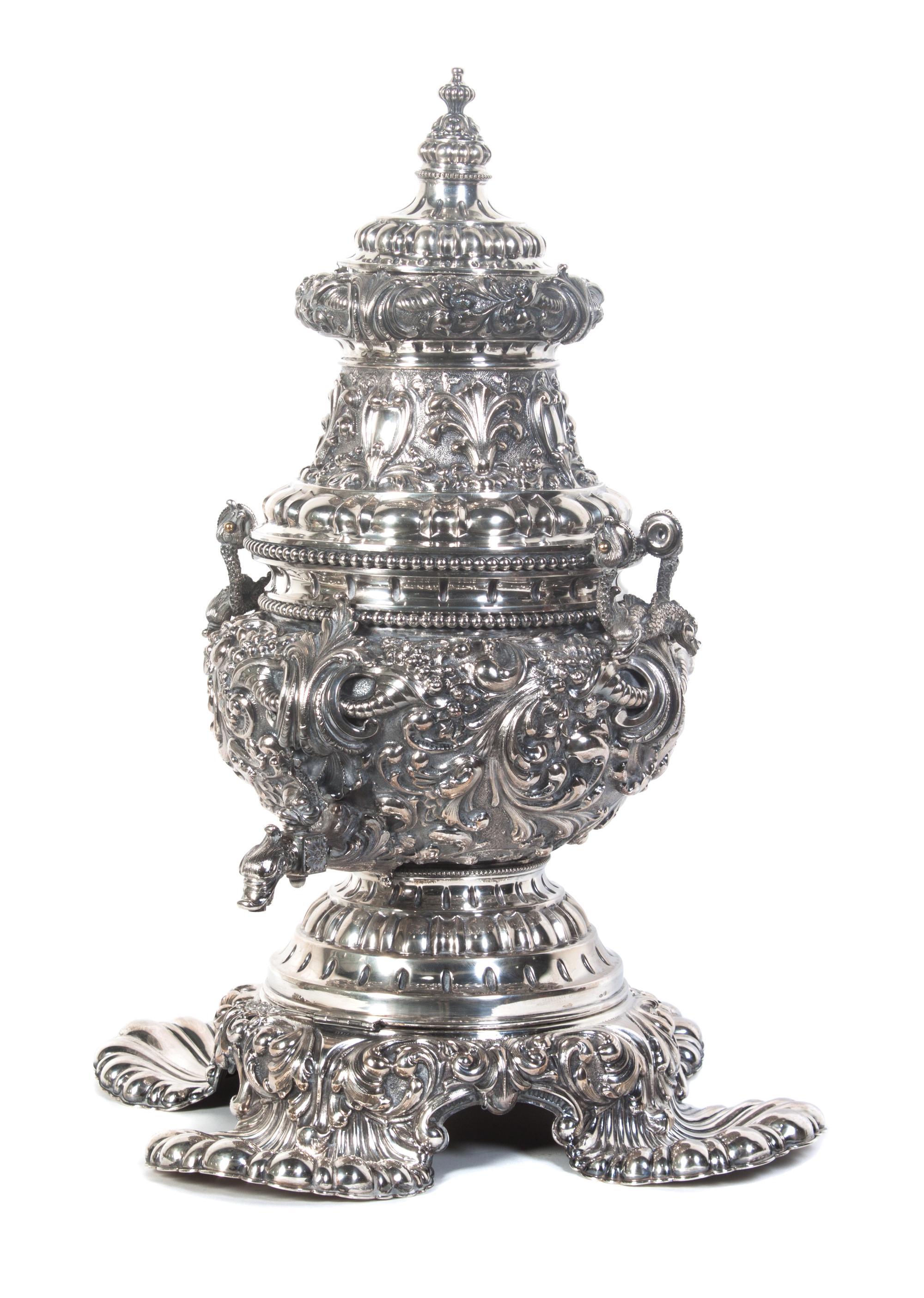 An Italian Silver Hot Water Kettle Height 25 1/2 inches. — 20TH CENTURY
