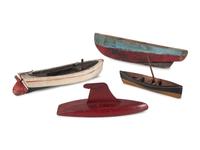 Four Carved Wood and Painted Toy Boats