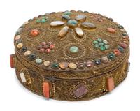 A Tibetan Hardstone Mounted and Filigree Decorated Box