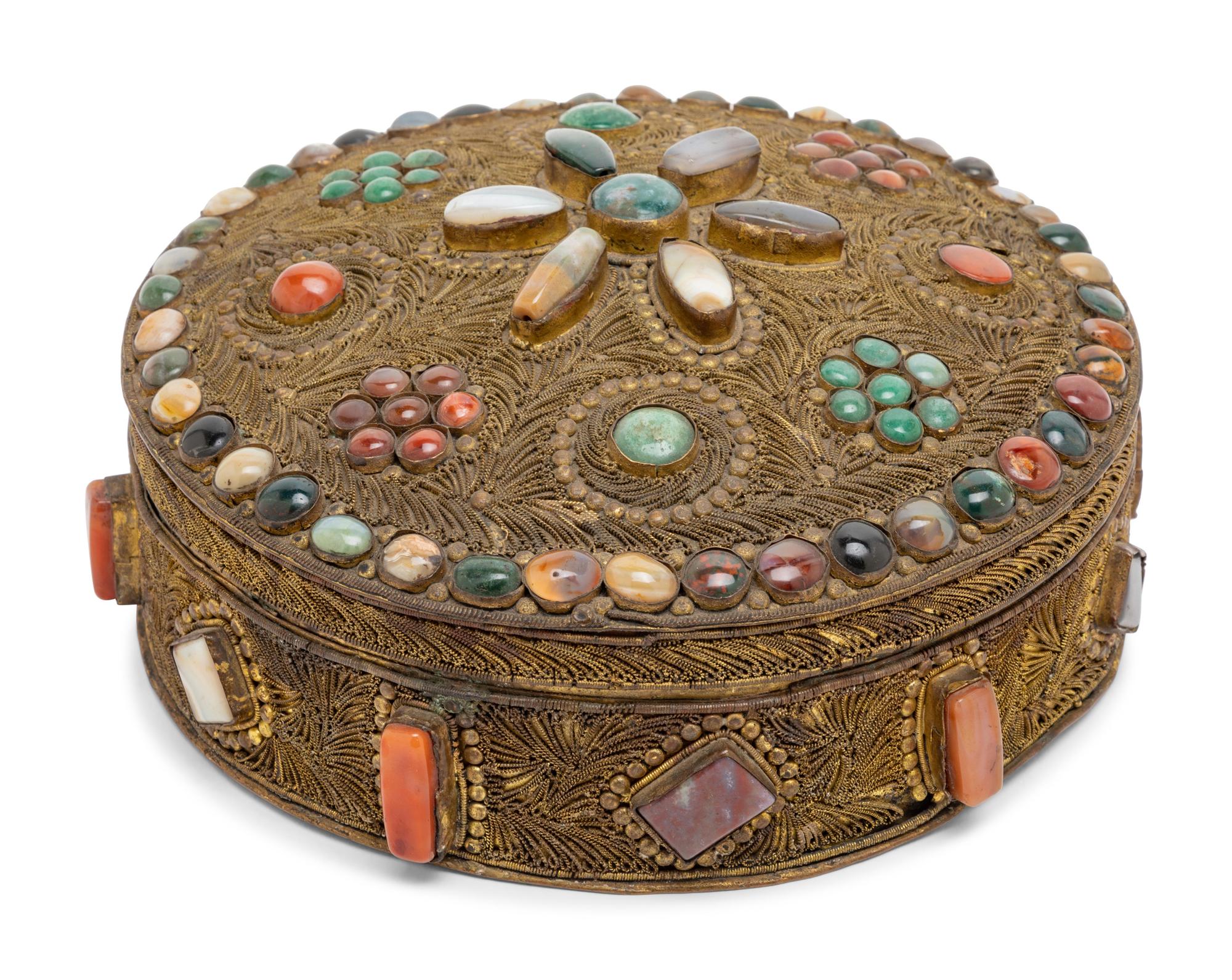 A Tibetan Hardstone Mounted and Filigree Decorated Box