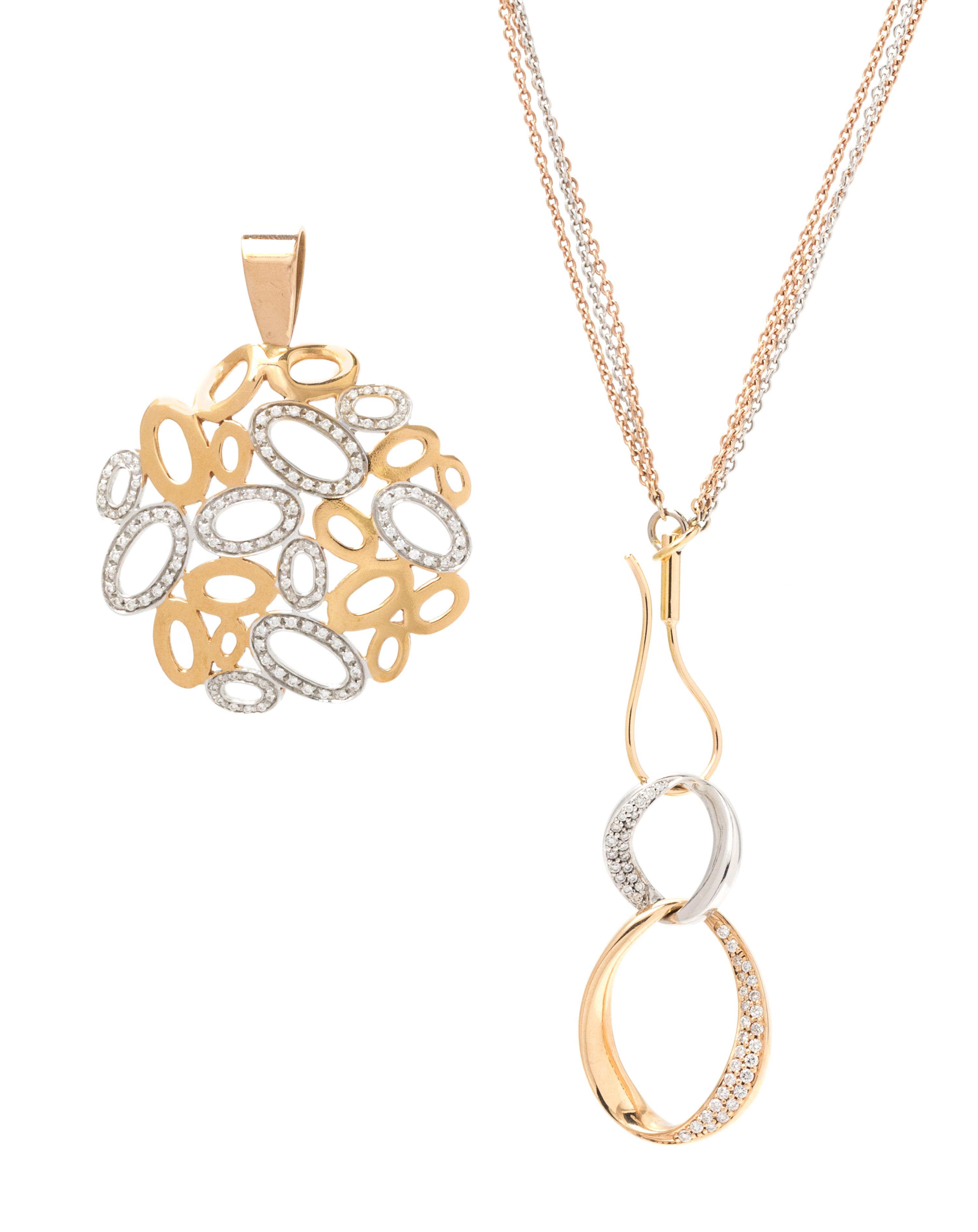 A Collection of Bicolor Gold and Diamond Jewelry, 20.90 dwts.