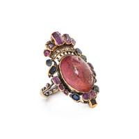 VICTORIAN, TOURMALINE AND MULTIGEM CROWN RING