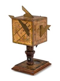 A German Fruitwood and Brass Polyhedral Portable Cube Sundial
