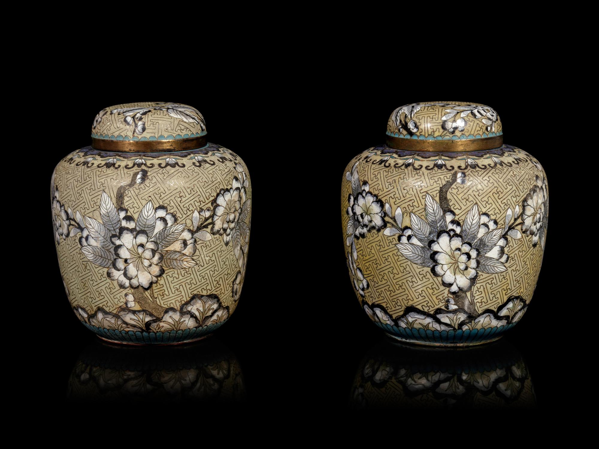 A Pair of Chinese Cloisonne Enamel Ginger Jars and Covers
