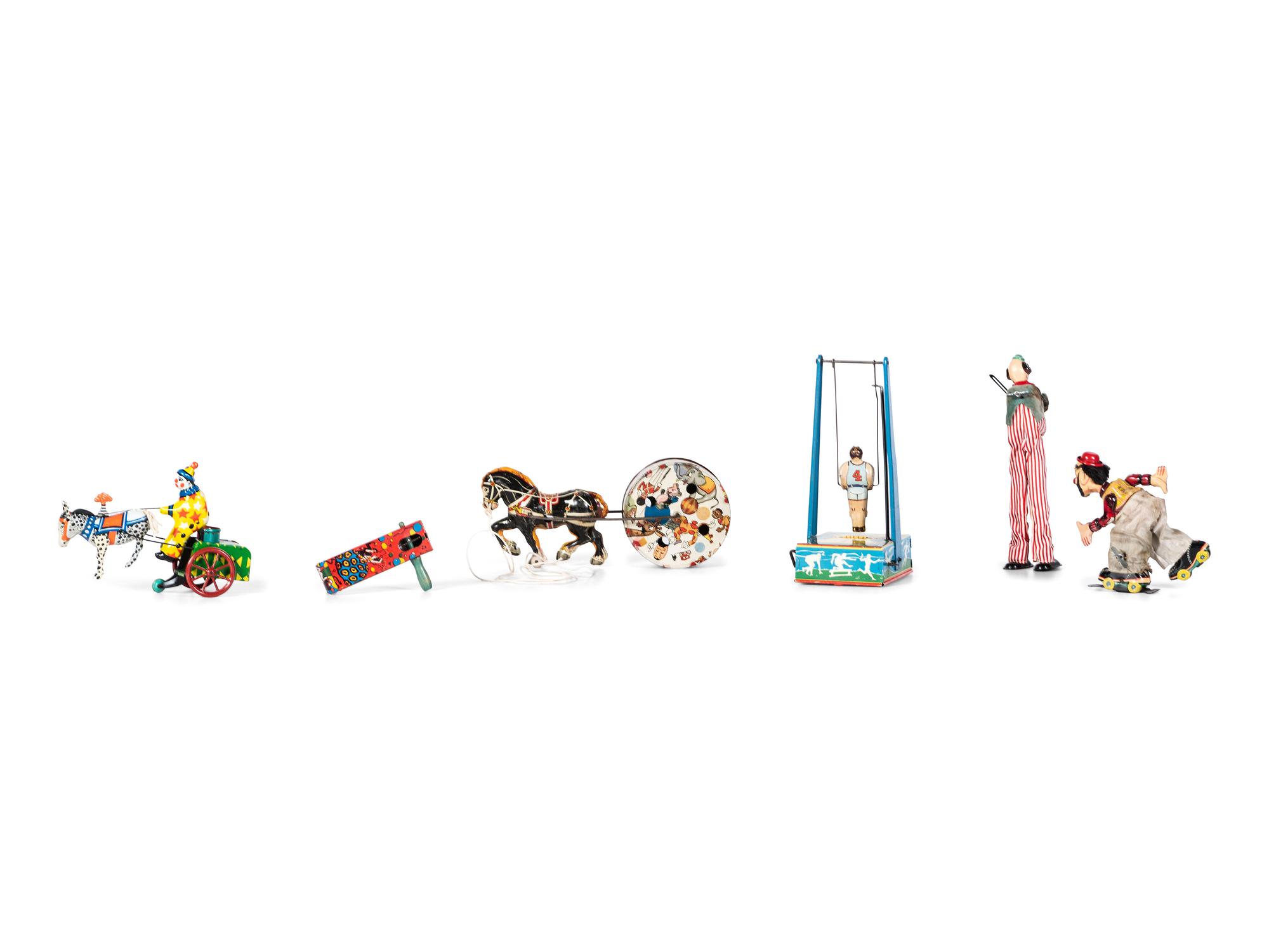 Six Tin Clown and Circus Toys