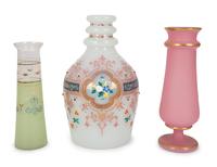 Two French Opaline Glass Vases and a Decanter — 19TH CENTURY
