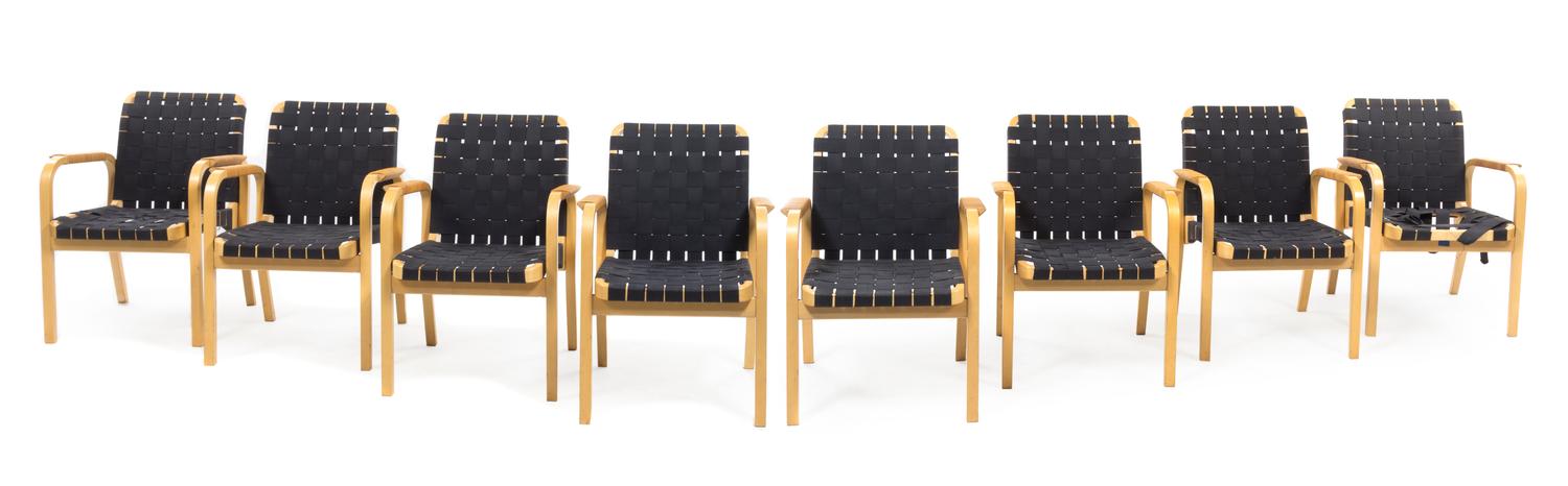 Alvar Aalto (Finnish, 1898-1976), ARTEK, c. 1950, a set of 8 armchairs, model no. 45