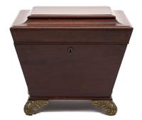 A Regency Walnut Sarcophagus Wine Cooler Height 17 x width 19 1/4 x depth 15 3/4 inches. — 19TH CENTURY