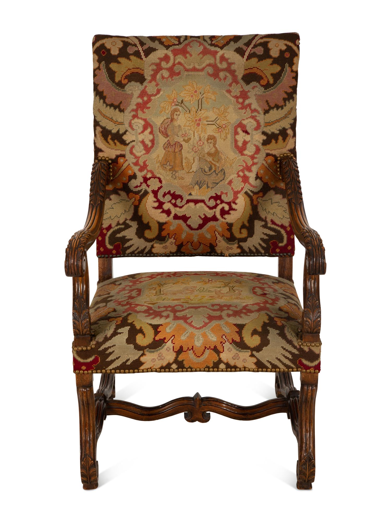 A Louis XIV Style Carved Walnut Fauteuil a la Reine