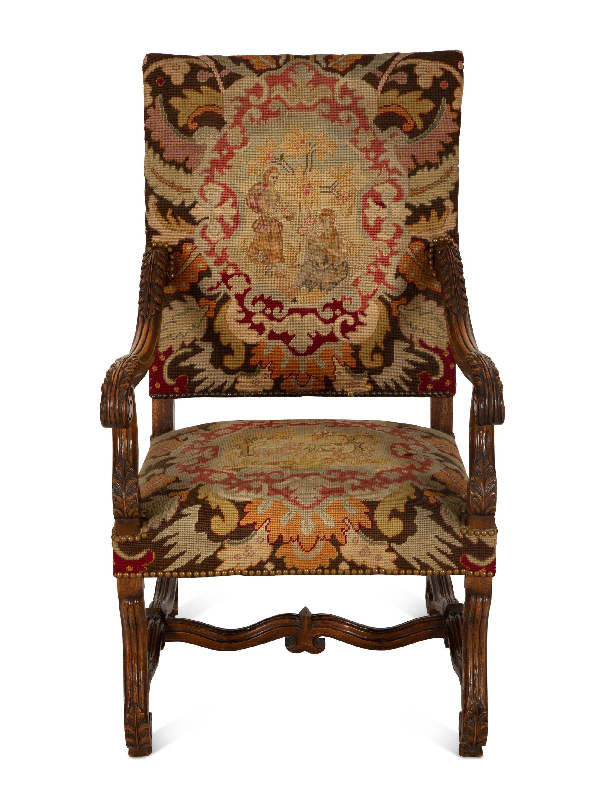 A Louis XIV Style Carved Walnut Fauteuil a la Reine