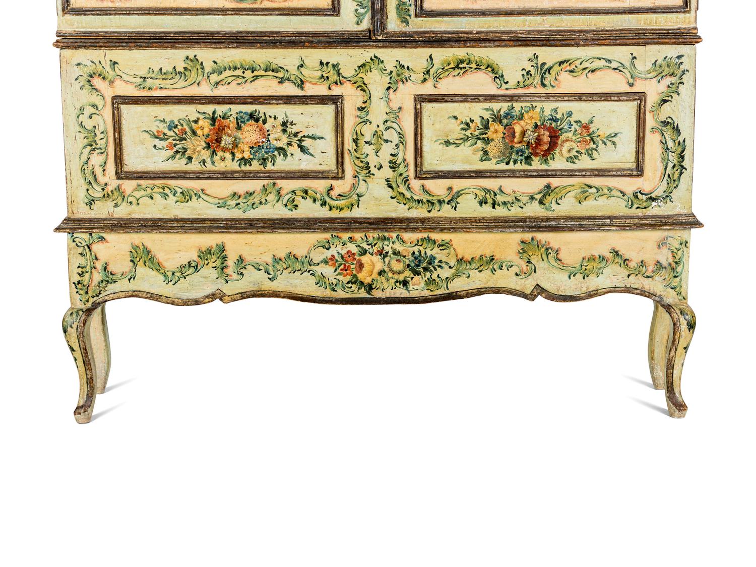 A North Italian Rococo Polychrome Painted Cabinet on Stand