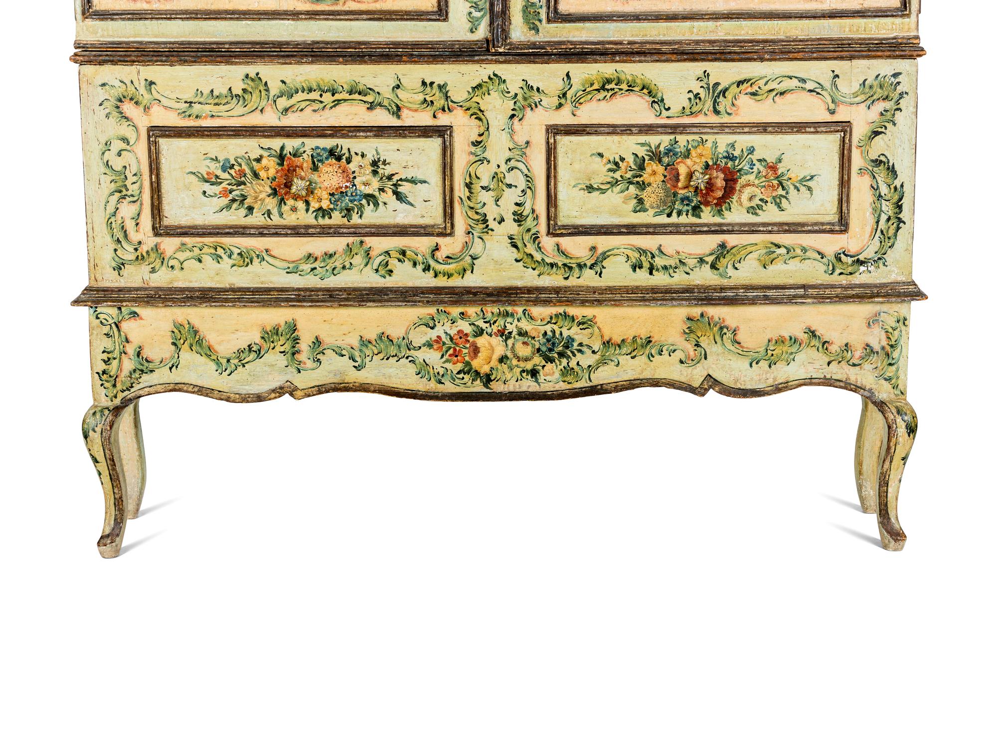 A North Italian Rococo Polychrome Painted Cabinet on Stand