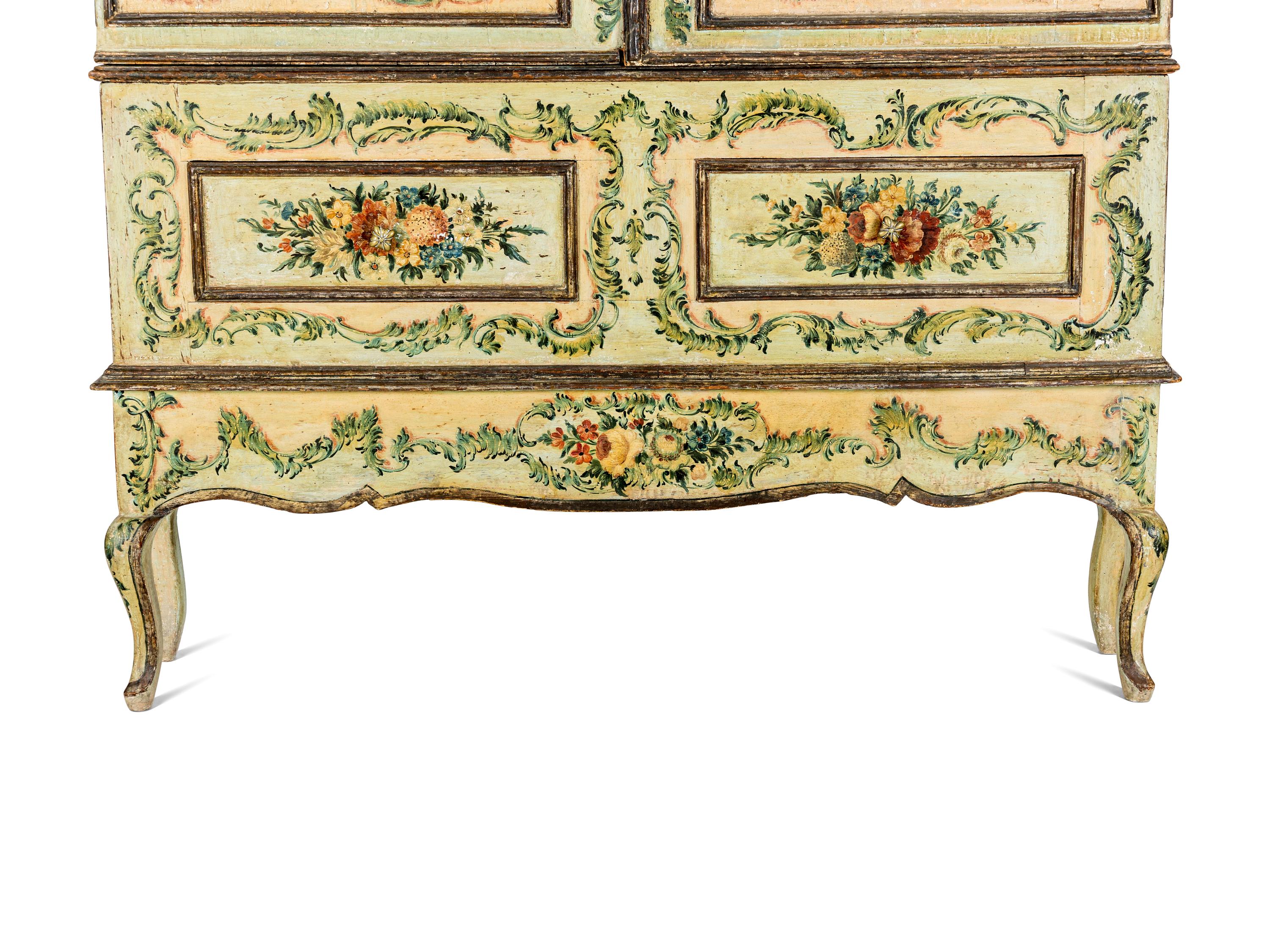 A North Italian Rococo Polychrome Painted Cabinet on Stand