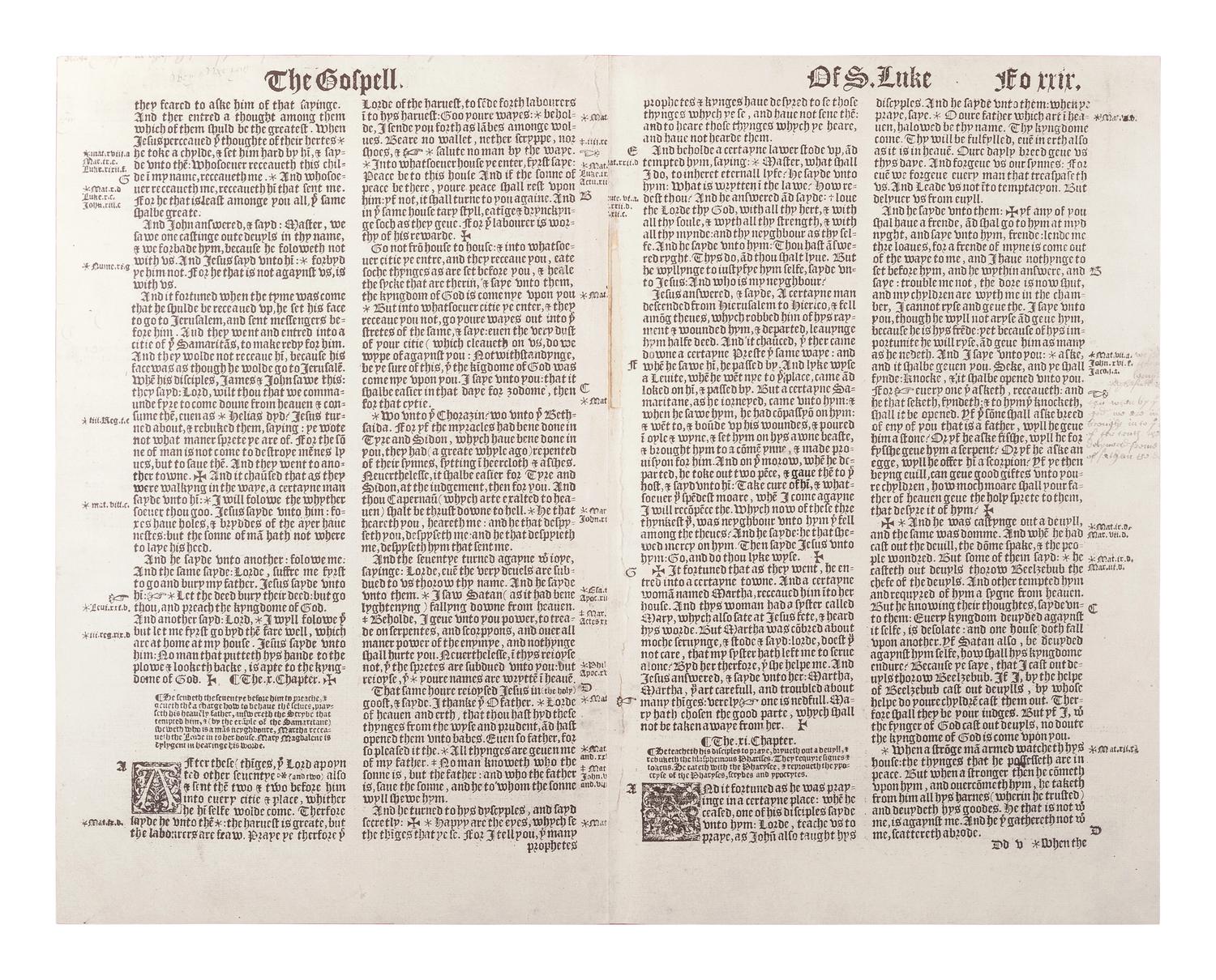 [BIBLE LEAVES - ENGLISH - 16TH CENTURY]. A group of 9 Bible leaves in English, comprising: