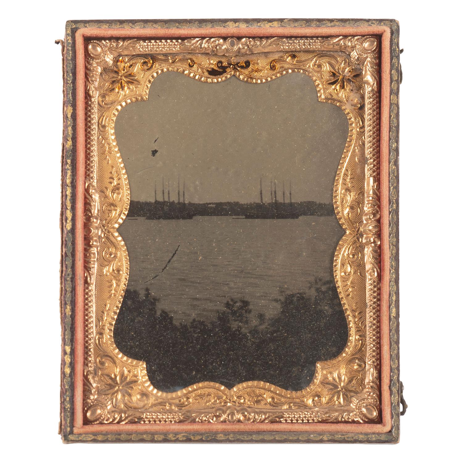 [Civil War] Quarter Plate Tintype of Federal Warships at Anchor at Bell Plain, Virginia