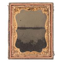 [Civil War] Quarter Plate Tintype of Federal Warships at Anchor at Bell Plain, Virginia