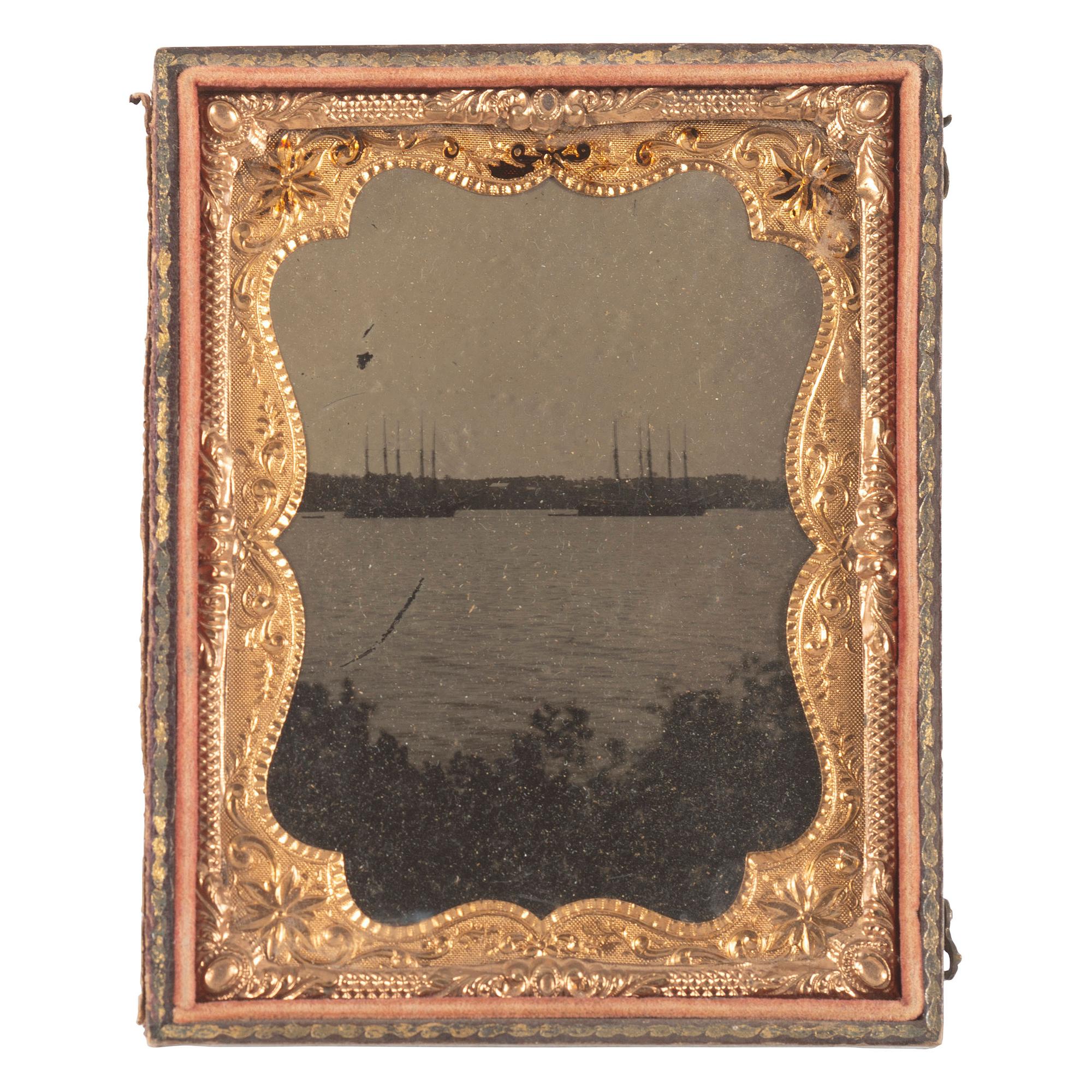[Civil War] Quarter Plate Tintype of Federal Warships at Anchor at Bell Plain, Virginia