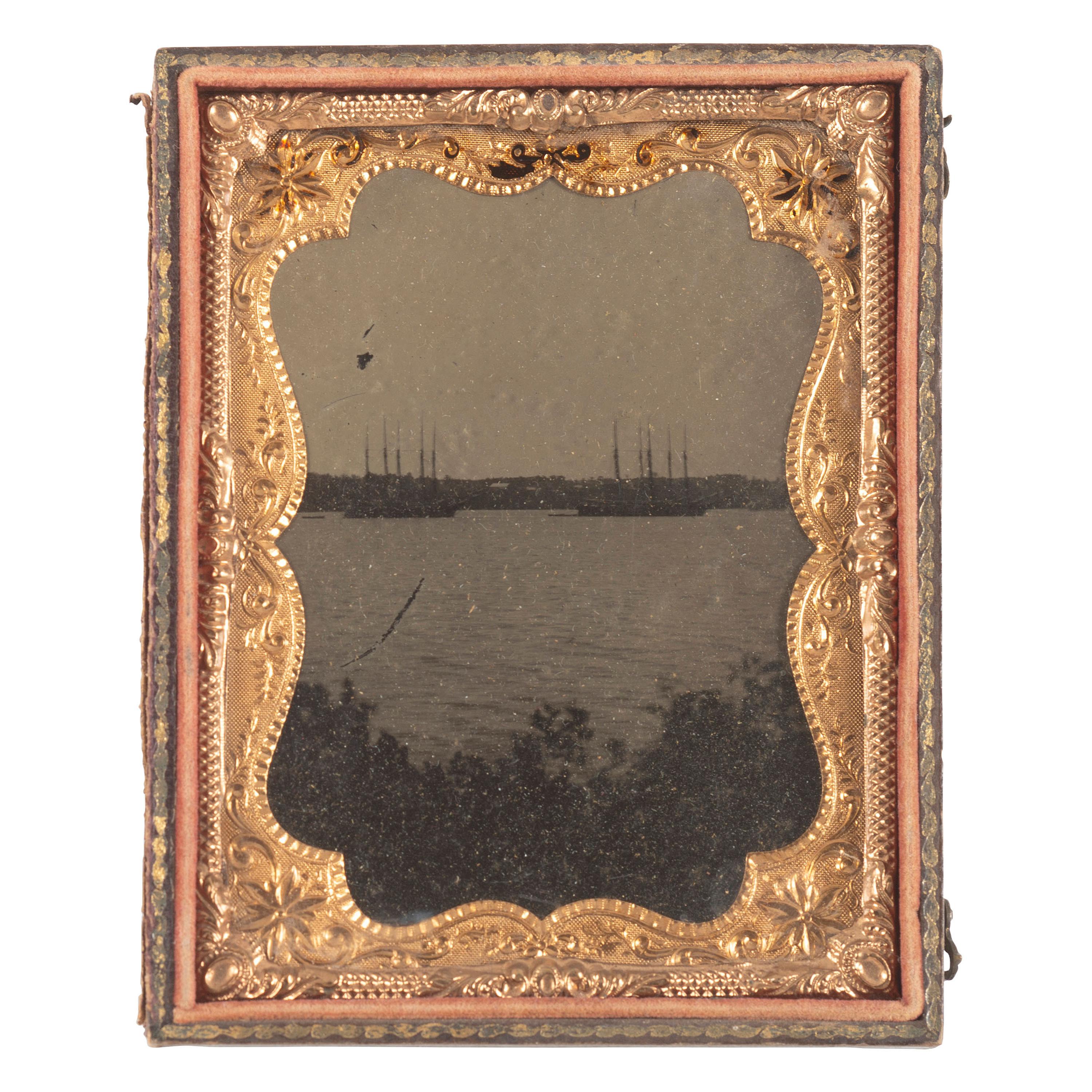 [Civil War] Quarter Plate Tintype of Federal Warships at Anchor at Bell Plain, Virginia