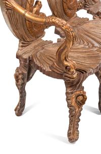 A Pair of Italian Grotto Style Gilt and Silvered Wood Benches