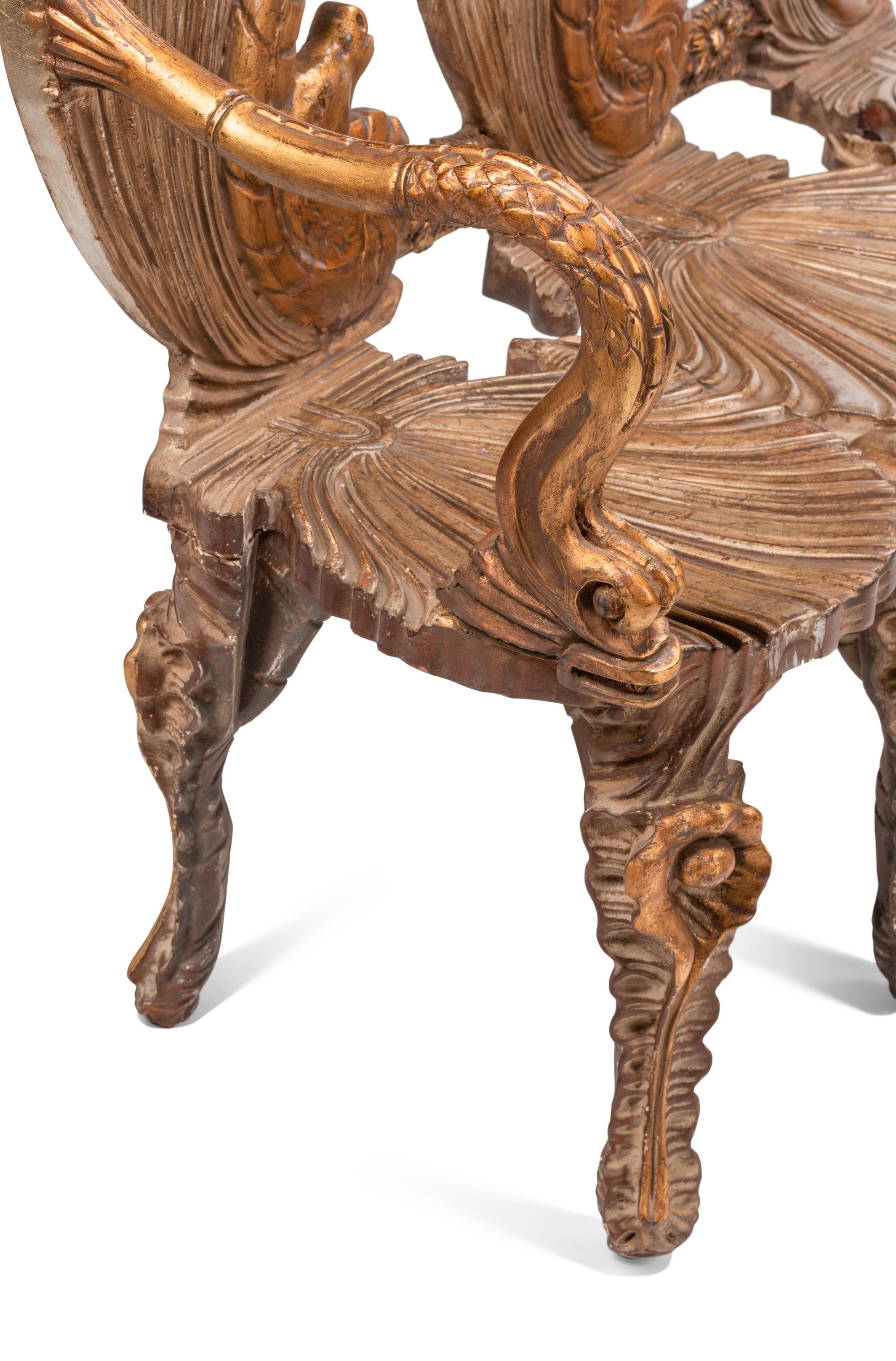 A Pair of Italian Grotto Style Gilt and Silvered Wood Benches