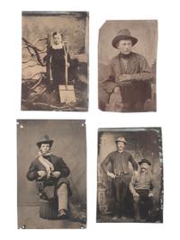 [EARLY PHOTOGRAPHY]. 19 indoor & outdoor tintypes, incl. hunters, cowboys, & curious characters.
