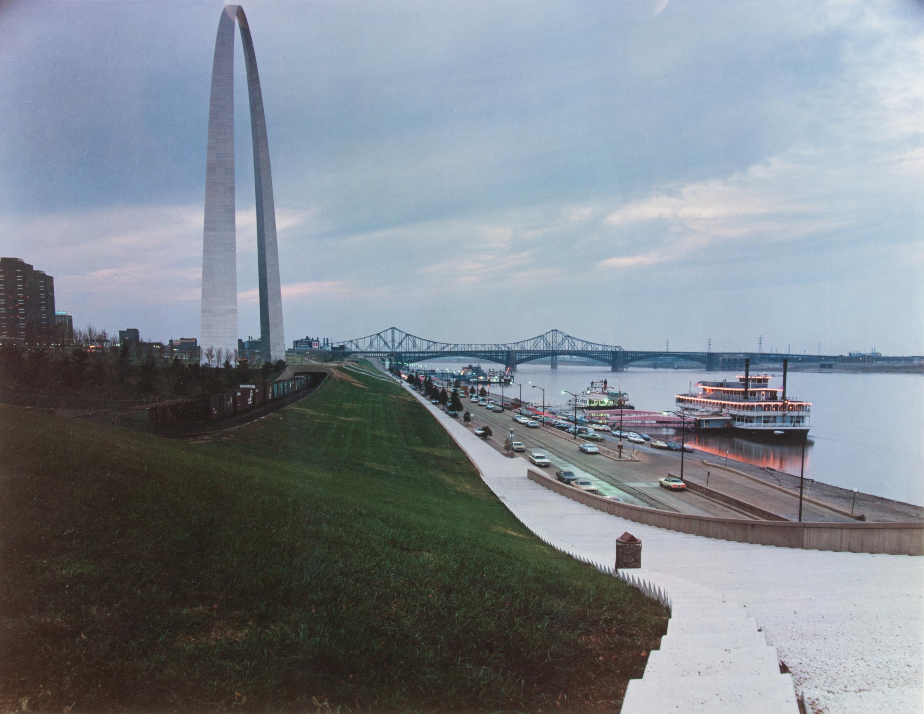 Joel Meyerowitz, (American, b.1938), The Arch, Riverboats, 1978 (#12 from the portfolio of twelve, St. Louis and the Arch)