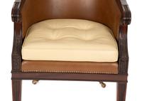 A Regency Style Mahogany Brown Leather Upholstered Library Chair