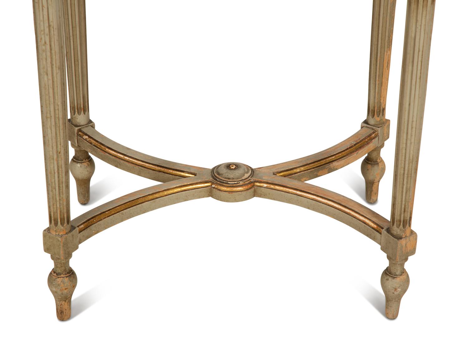A Louis XVI Style Painted and Parcel Gilt Marble Top Oval Table — Early 20th Century
