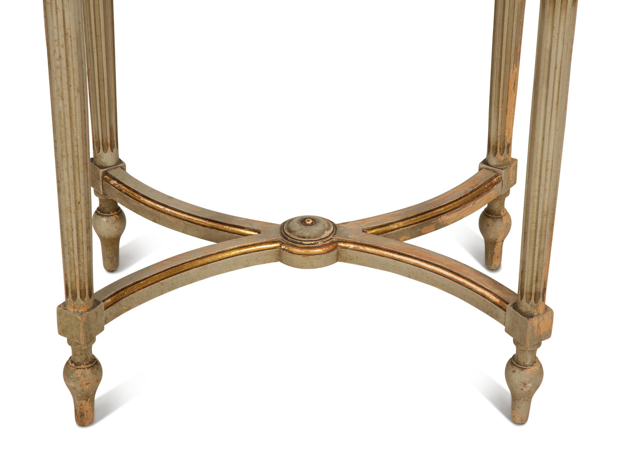 A Louis XVI Style Painted and Parcel Gilt Marble Top Oval Table — Early 20th Century