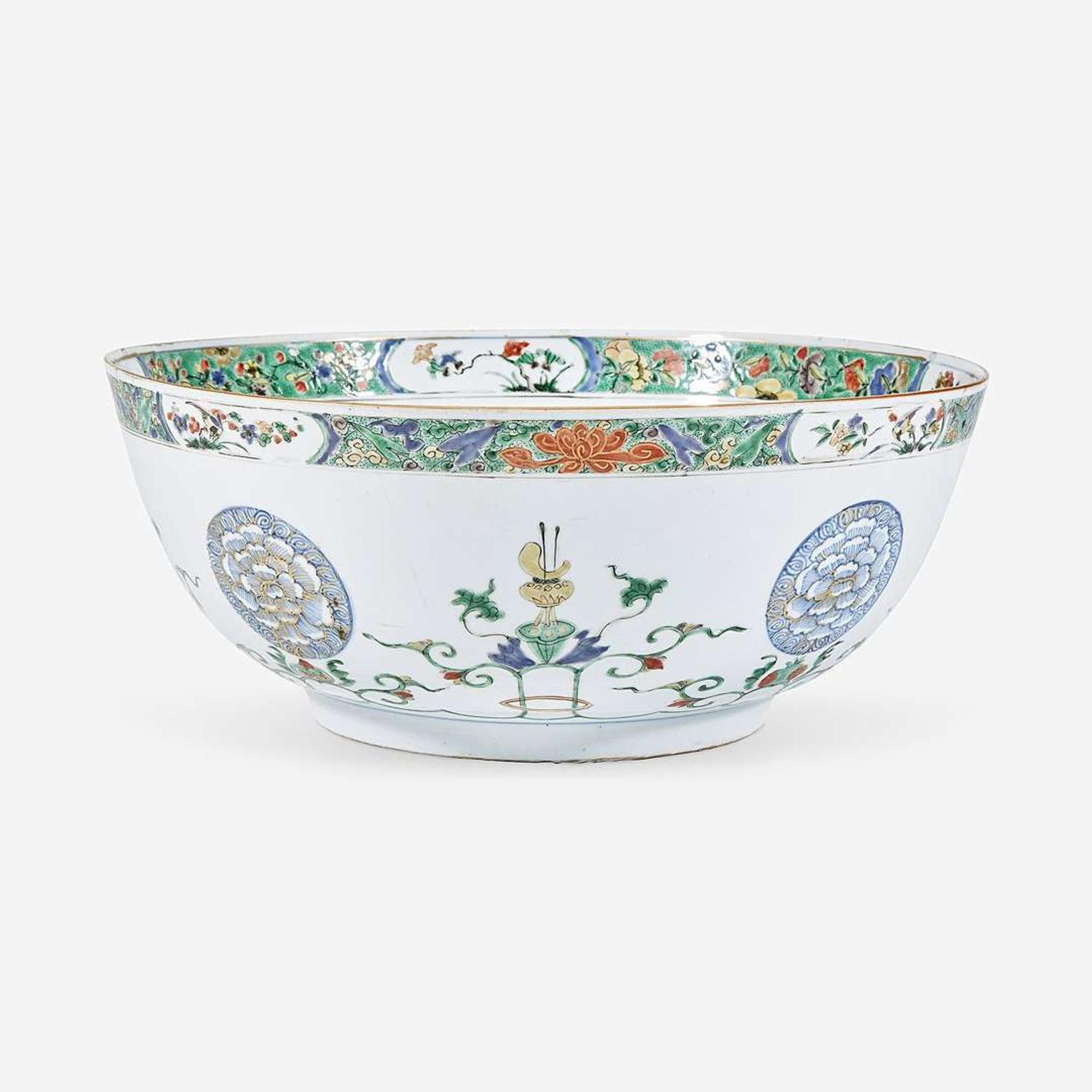 A Chinese export famille verte-decorated porcelain punch bowl Kangxi period