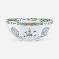 A Chinese export famille verte-decorated porcelain punch bowl Kangxi period