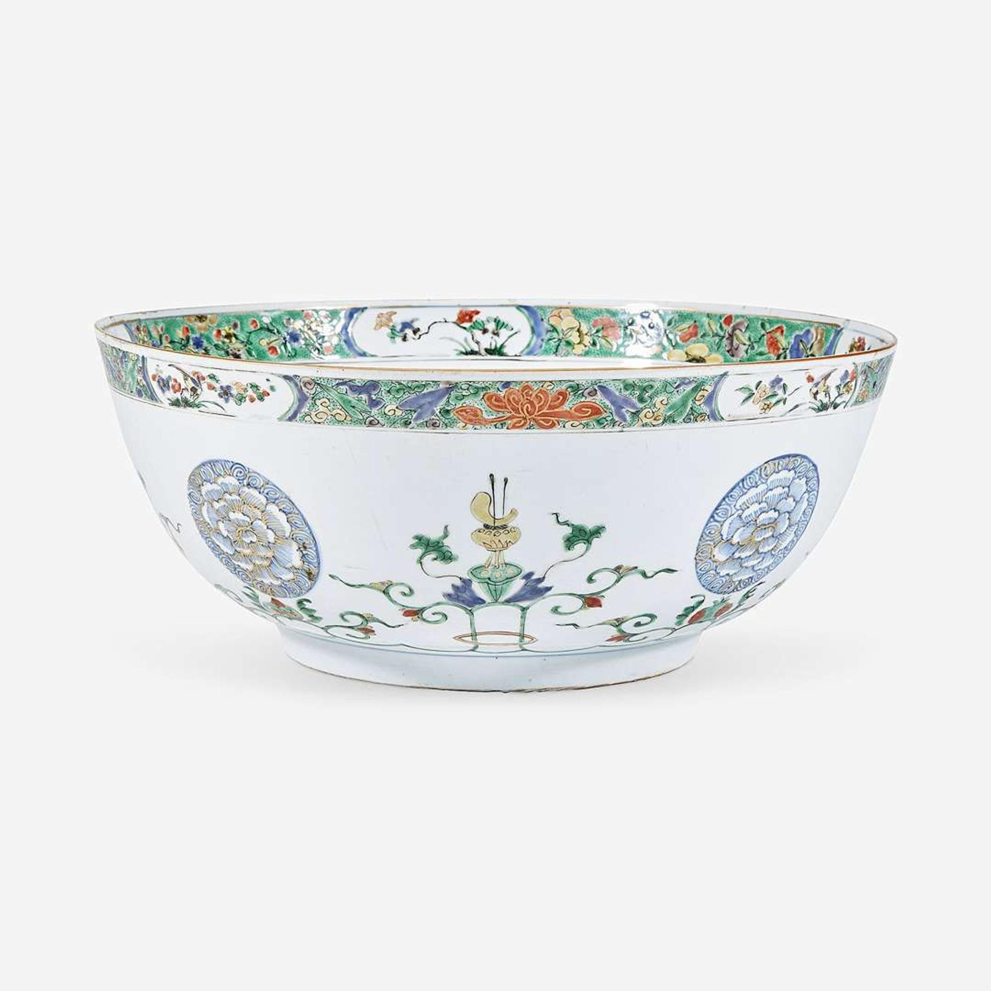 A Chinese export famille verte-decorated porcelain punch bowl Kangxi period
