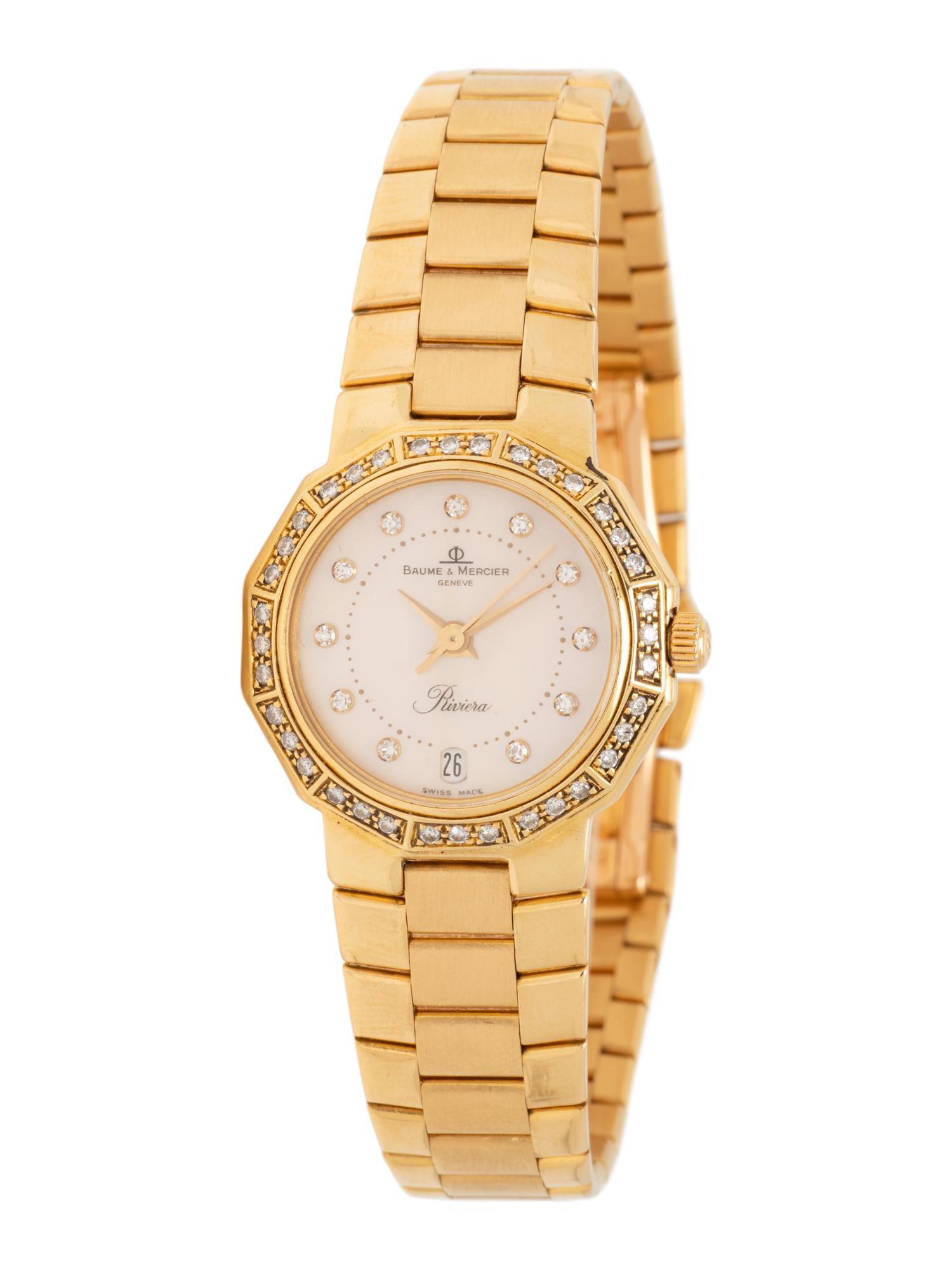 BAUME & MERCIER, 18K YELLOW GOLD AND DIAMOND 'RIVIERA' WRISTWATCH