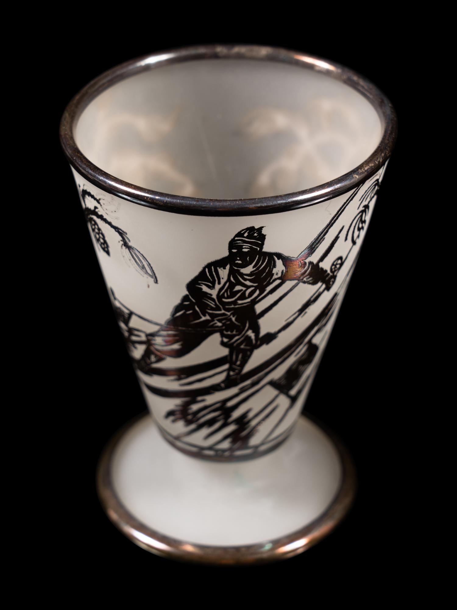 An Art Deco Silver Overlay Frosted Glass Cocktail Service