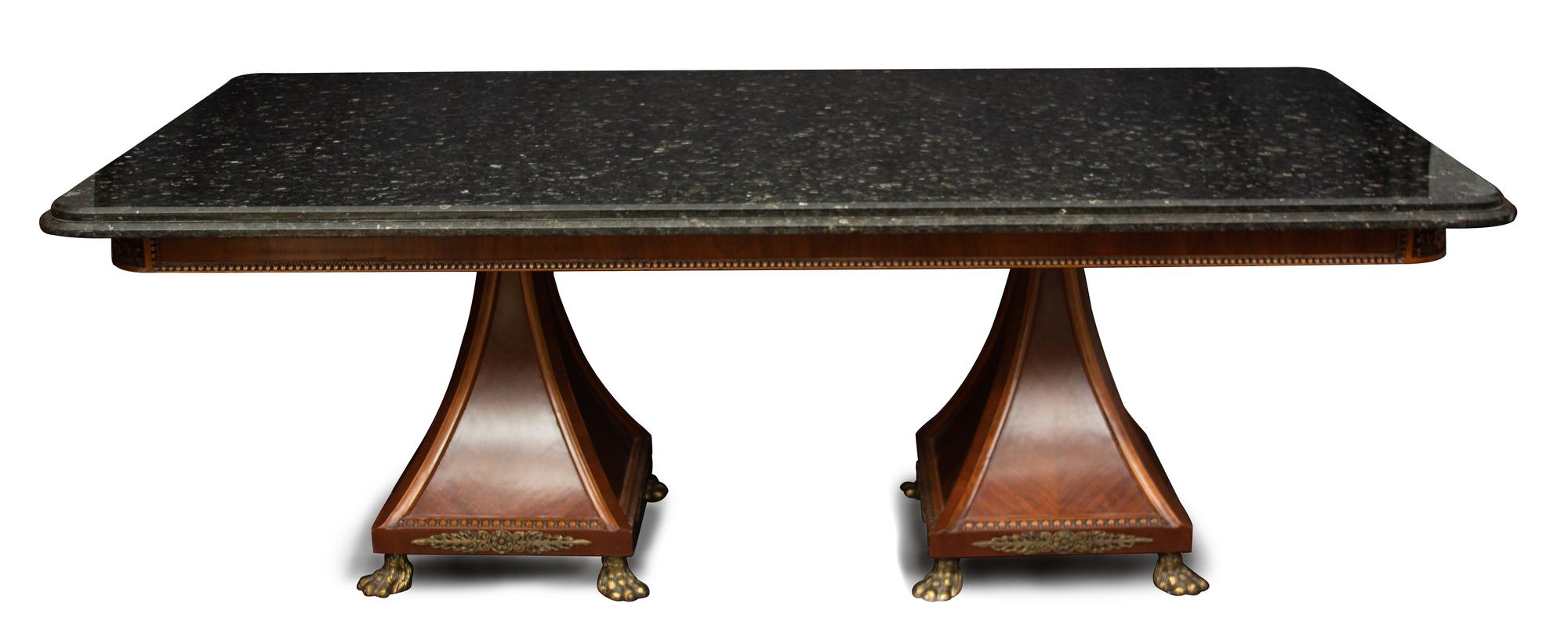 A William IV Style Gilt Metal Mounted Mahogany Two Pedestal Table Height 33 x length 89 x depth 49 1/2 inches. — 19TH CENTURY