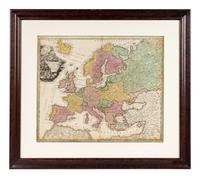 [MAPS]. HOMANN, Johann Baptist (1663-1724). Four engraved continent maps with hand-coloring, each matted and framed, comprising: